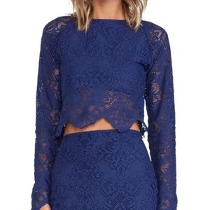 For Love And Lemons Blue Lace Crop Top
